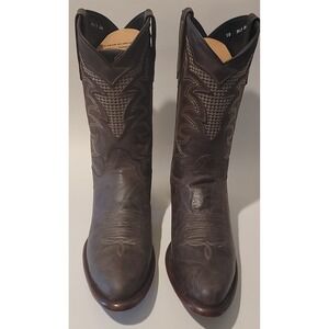 Bronzer Men's Cedro Cafe C/ Angle Embroidered Western OVAL Toe Boots Sz 9.5 NWB